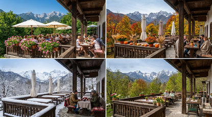 Die Gastronomieterrasse durch die Jahreszeiten