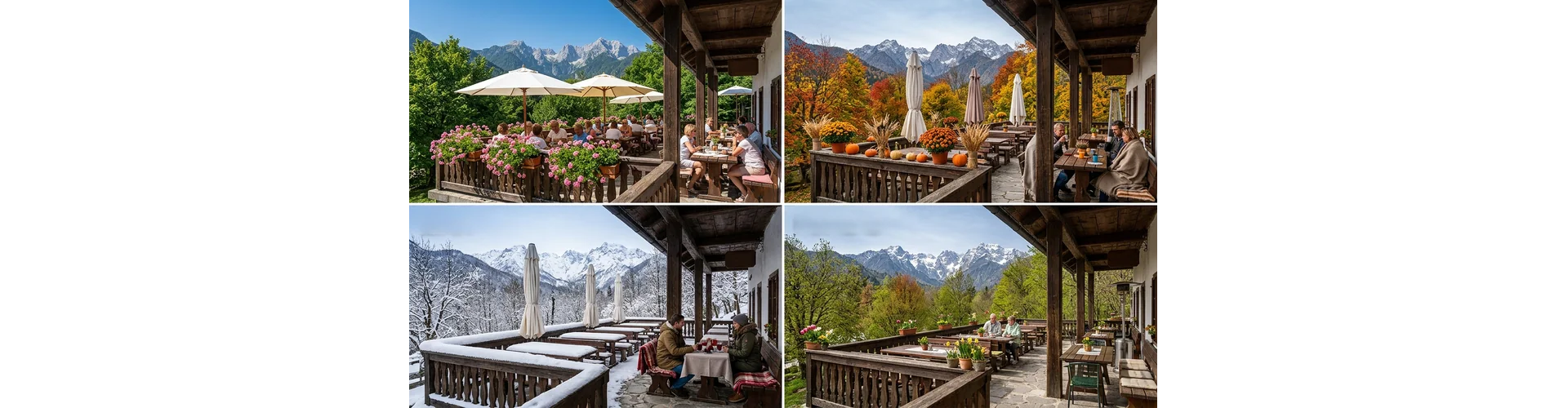 Die Gastronomieterrasse durch die Jahreszeiten